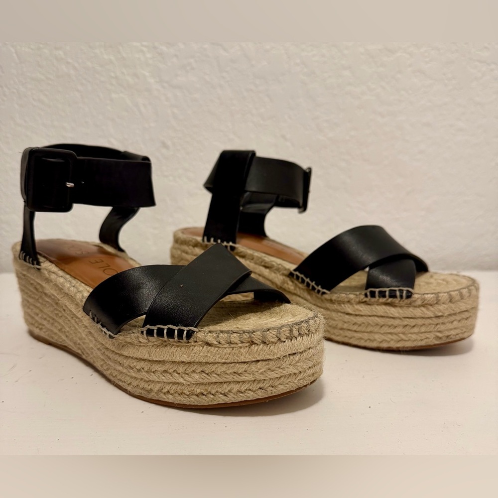 Sole Society Black Espadrille Platform Sandals with Ankle Strap